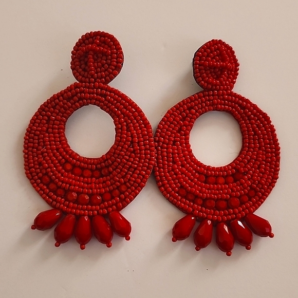 Kenneth Jay Lane KJL Womens Legendary Boho Cherry Red Post Dangle Earrings - Picture 1 of 12